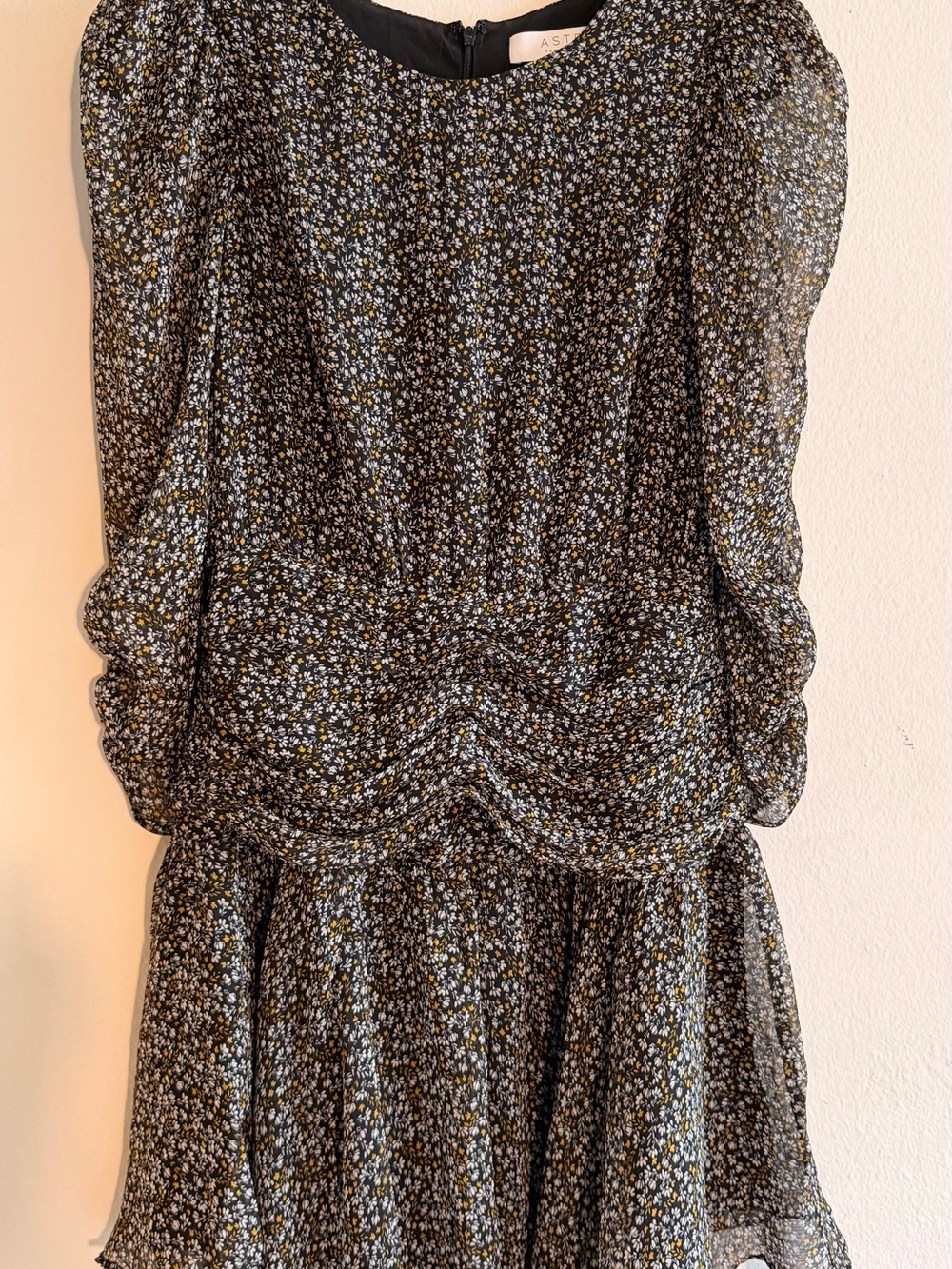 ASTR the Label Floral Ruched Mini Dress Black M